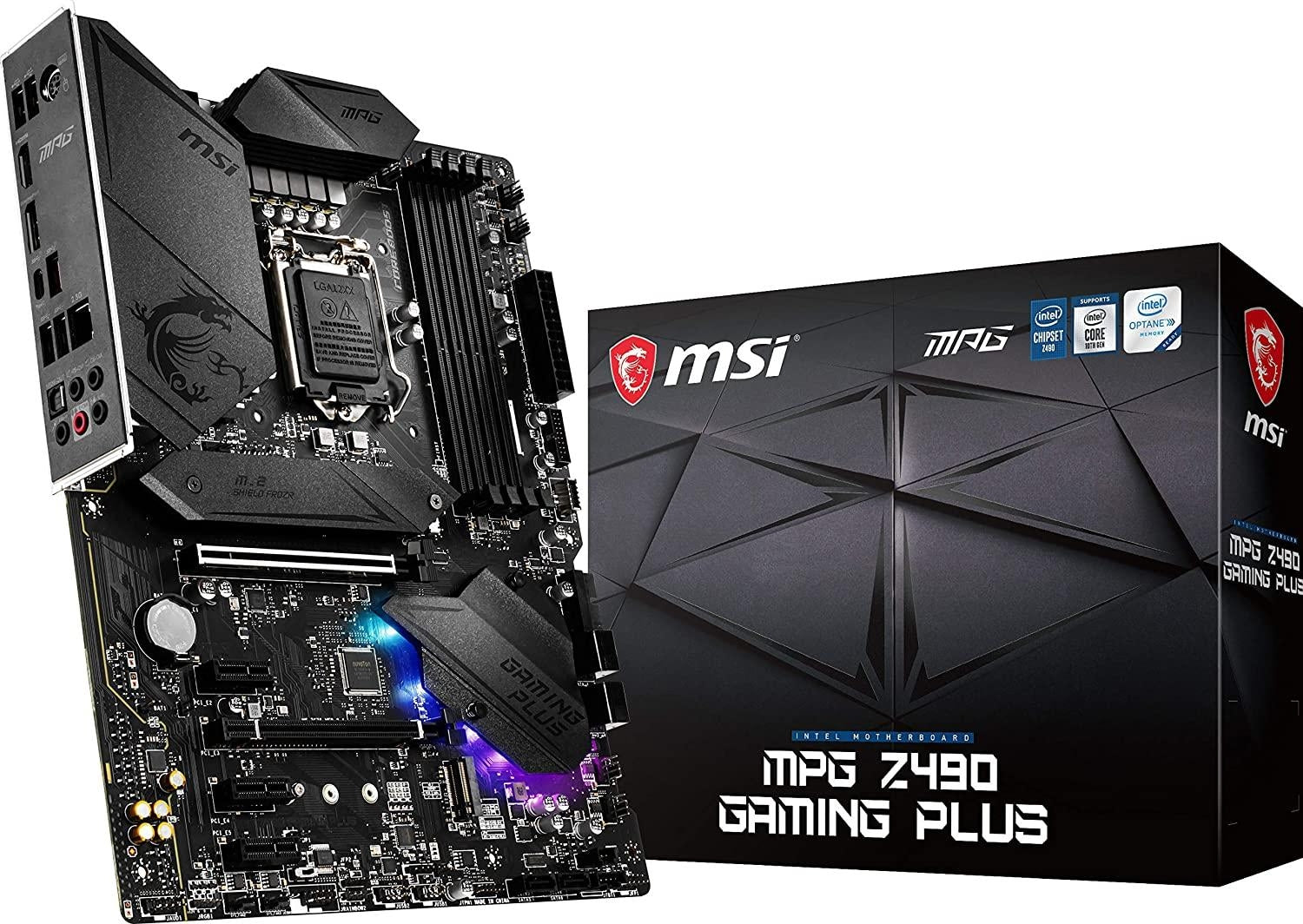 MSI MPG Z490 Gaming Plus Gaming Motherboard (ATX, 10th Gen Intel Core, LGA  1200 Socket, DDR4, CF, Dual M.2 Slots, USB 3.2 Gen 2, 2.5G LAN, DP/HDMI,