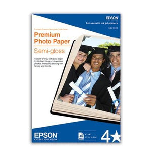 Epson S041982 Premium Photo Paper semi-Gloss, 4x6, 40 Sheets Ink