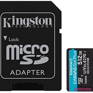 Kingston 512GB microSDXC Canvas Go Plus 170MB/s Read UHS-I, C10, U3, V30, A2/A1 Memory Card + Adapter (SDCG3/512GBCR)