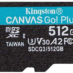 Kingston 512GB microSDXC Canvas Go Plus 170MB/s Read UHS-I, C10, U3, V30, A2/A1 Memory Card + Adapter (SDCG3/512GBCR)