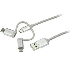 StarTech.com LTCUB1MGR Multi Charger, USB to Type C/Lightning Cable, Silver