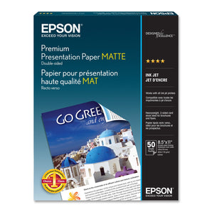 Epson S041568 Premium Presentation Paper Matte Double Sided, Letter Size, 50 Sheets Ink