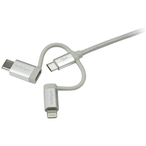 StarTech.com LTCUB1MGR Multi Charger, USB to Type C/Lightning Cable, Silver