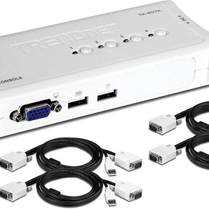 TRENDnet 4-Port USB KVM Switch Kit, VGA & USB Connections, 2048 x 1536 Resolution, Cabling Included, Control up to 4 Computers, TK-407K